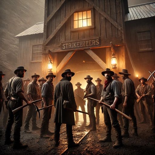 DALL·E - A tense strike scene in front of a Wild West mine.jpg